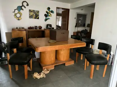 Juego de comedor art deco de madera con sillas neg - miniatura 2