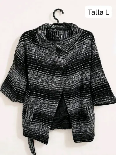 Abrigo de punto negro y gris talla L - miniatura 1