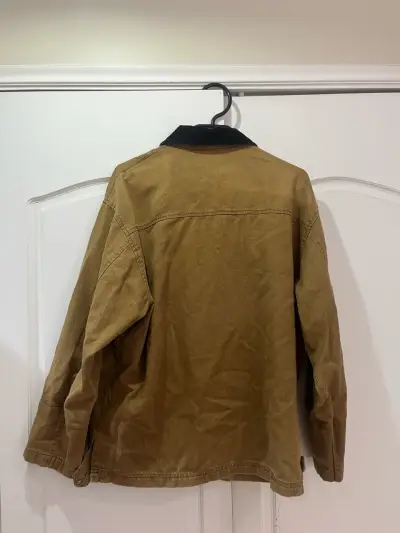 Chaqueta de algodón marrón con cuello negro - miniatura 2