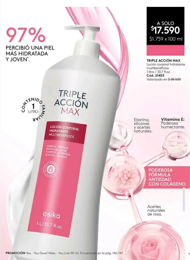 Loción Corporal Hidratante Ésika Triple Acción 1L