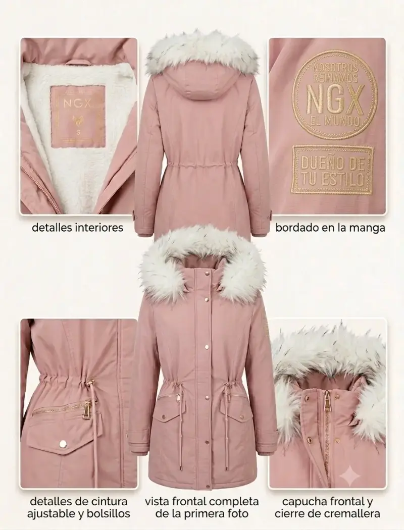 Parka rosa con capucha de piel sintética NGX - 1