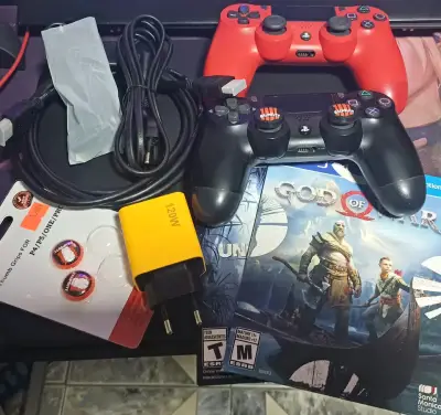 PS4 Slim 1 TB +2 mandos y cables original + Juegos - miniatura 1