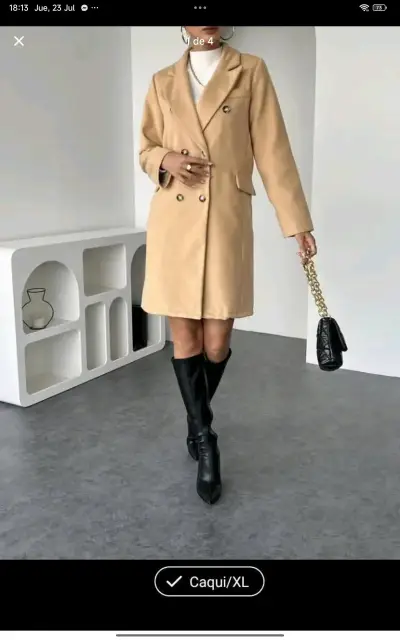 Abrigo largo caqui para mujer elegante - miniatura 1