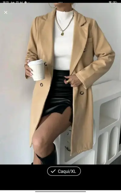 Abrigo largo caqui para mujer elegante - miniatura 3
