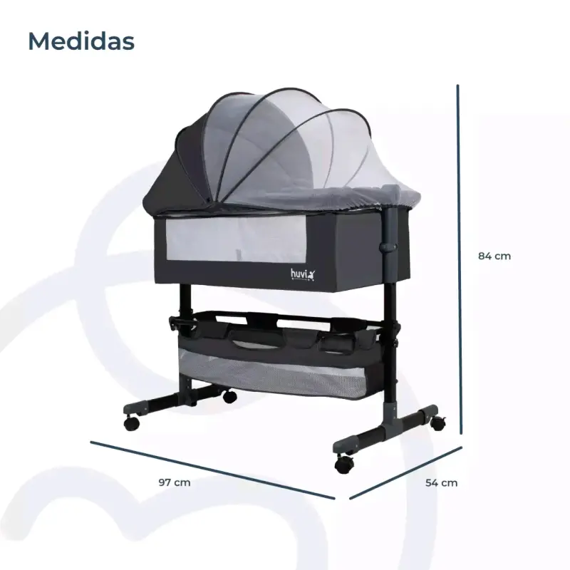 Cuna colecho Huvi Cozy gris con toldo - 3