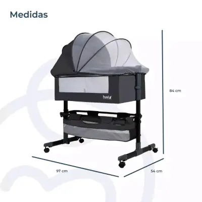 Cuna colecho Huvi Cozy gris con toldo - miniatura 3