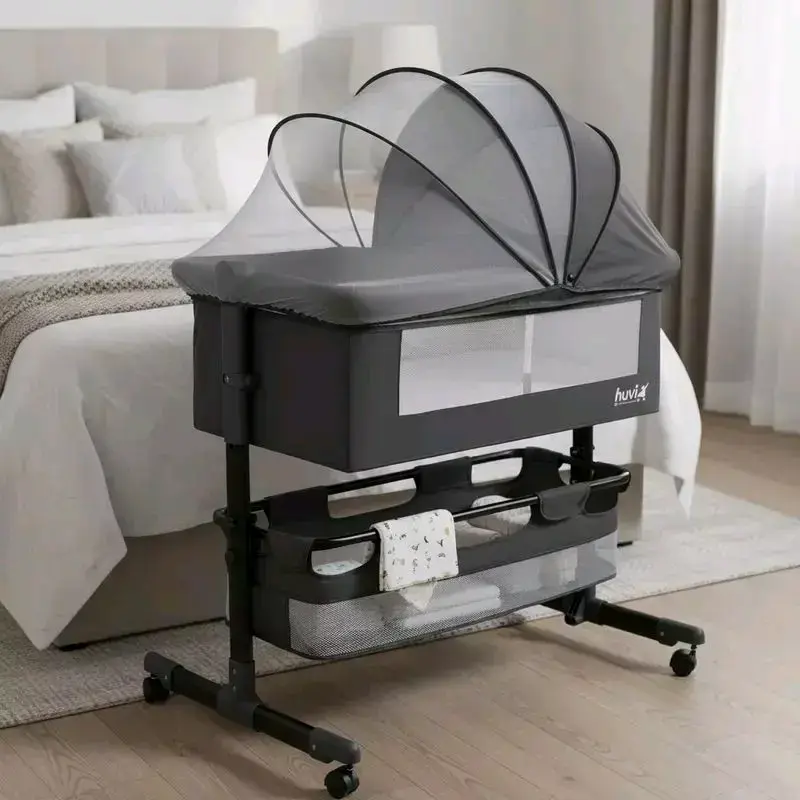 Cuna colecho Huvi Cozy gris con toldo - 4