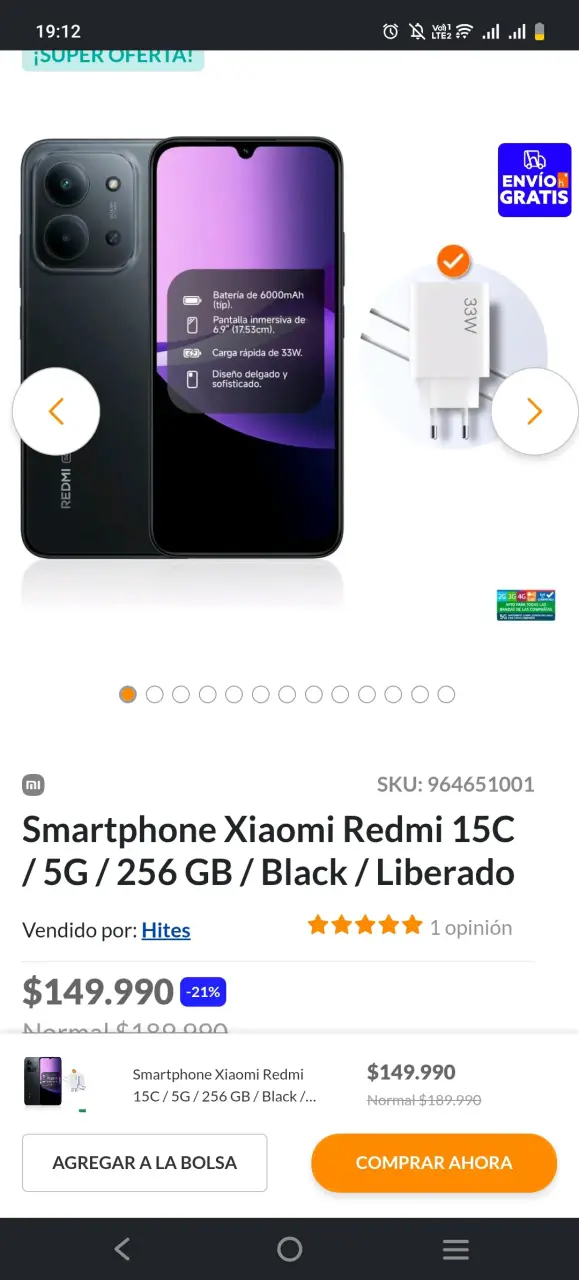 Smartphone Xiaomi Redmi 15C 5G 256GB Negro - 2