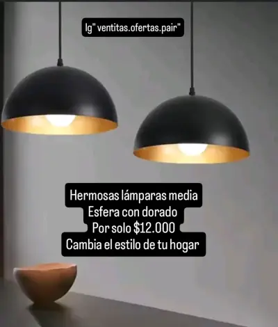 Lámpara colgante negra con interior dorado - miniatura 1