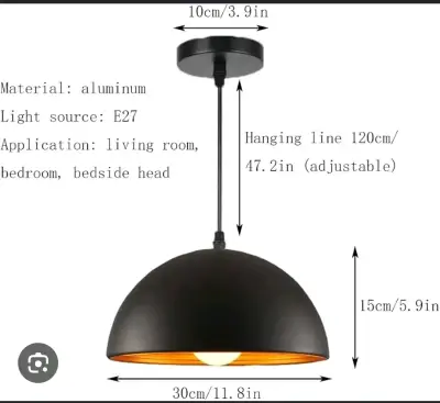 Lámpara colgante negra con interior dorado - miniatura 2