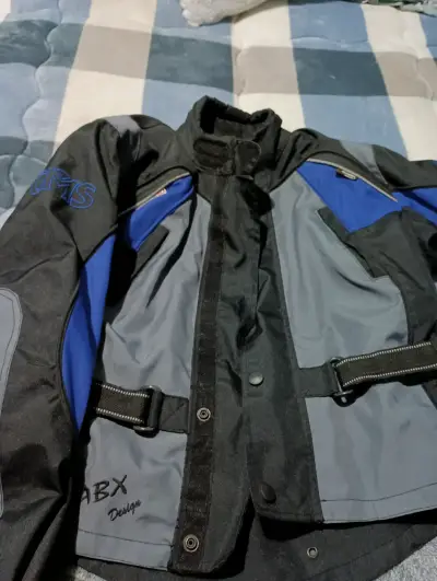 Chaqueta de moto GMS azul y gris con diseño ABX - miniatura 1