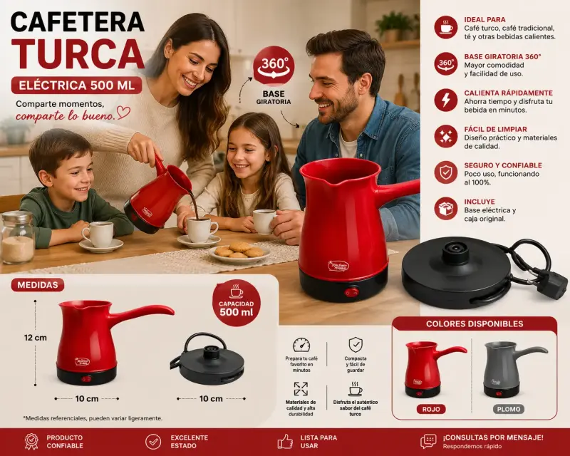 Cafetera turca eléctrica roja Kitchen Pride 500ml - 2