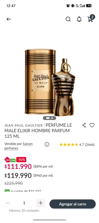 Perfume Jean Paul Gaultier Le Male Elixir 125 ml - miniatura 2