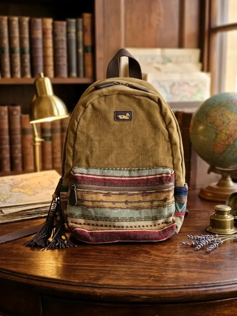 Mochila de pana con diseño étnico