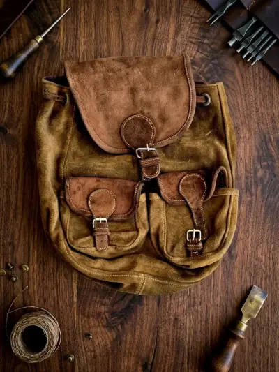Mochila de cuero vintage marrón - miniatura 1