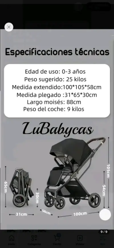 Coche de bebé negro con estructura plegable - miniatura 6