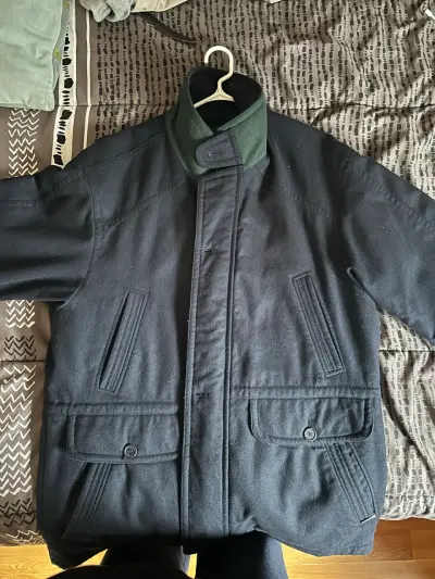 Chaqueta de abrigo BSM azul con forro verde - miniatura 1