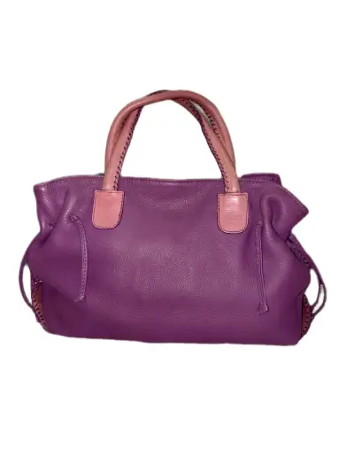 Cartera Luz Da Lua de cuero morado con asas rosas - miniatura 2