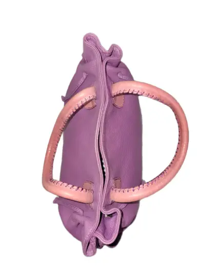 Cartera Luz Da Lua de cuero morado con asas rosas - miniatura 3