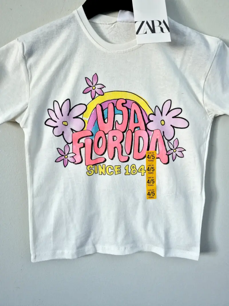 Polera infantil blanca con diseño floral Zara - 2