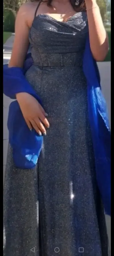 Vestido de fiesta largo azul brillante - miniatura 1