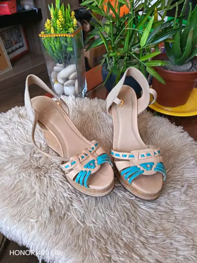 Sandalias  Gacel de cuña beige y turquesa - miniatura 1