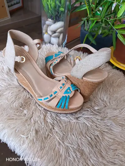 Sandalias  Gacel de cuña beige y turquesa - miniatura 4
