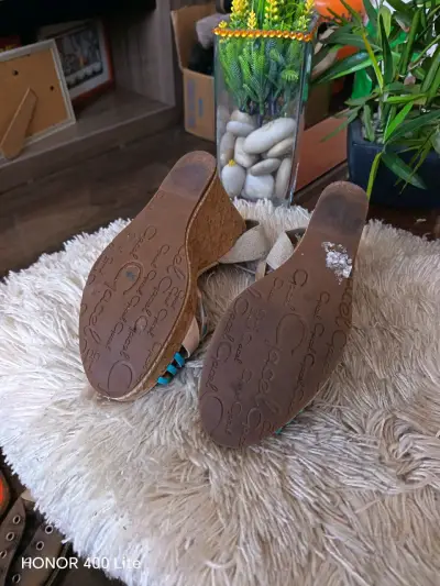 Sandalias  Gacel de cuña beige y turquesa - miniatura 6