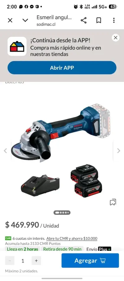 Esmeril angular Bosch a batería con cargador - miniatura 1