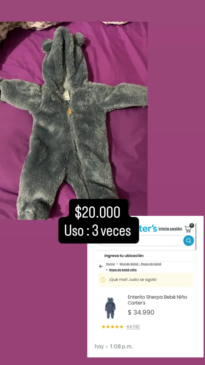 Enterito Sherpa Bebé Niño Gris Carter's