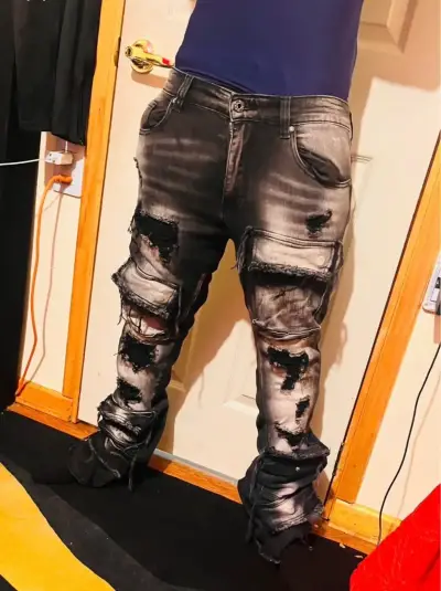 Jeans flare desgastados estilo urbano para hombre - miniatura 1