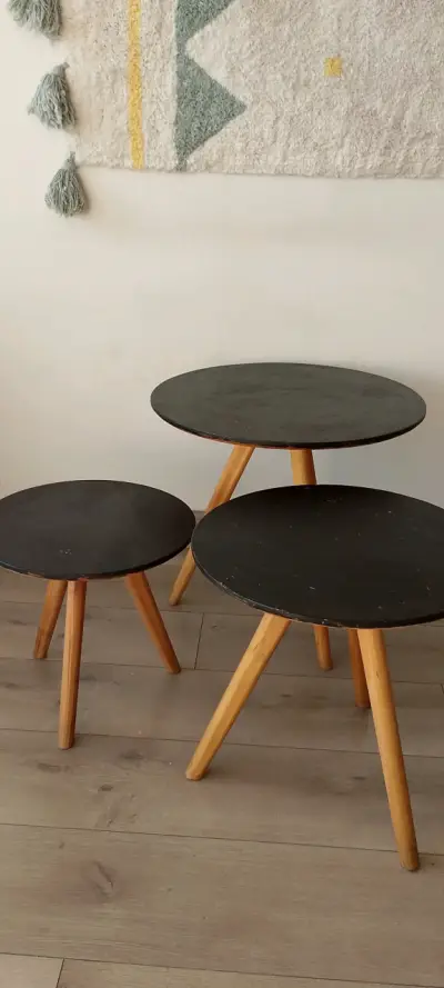 Juego de mesas nido negras de madera - miniatura 2
