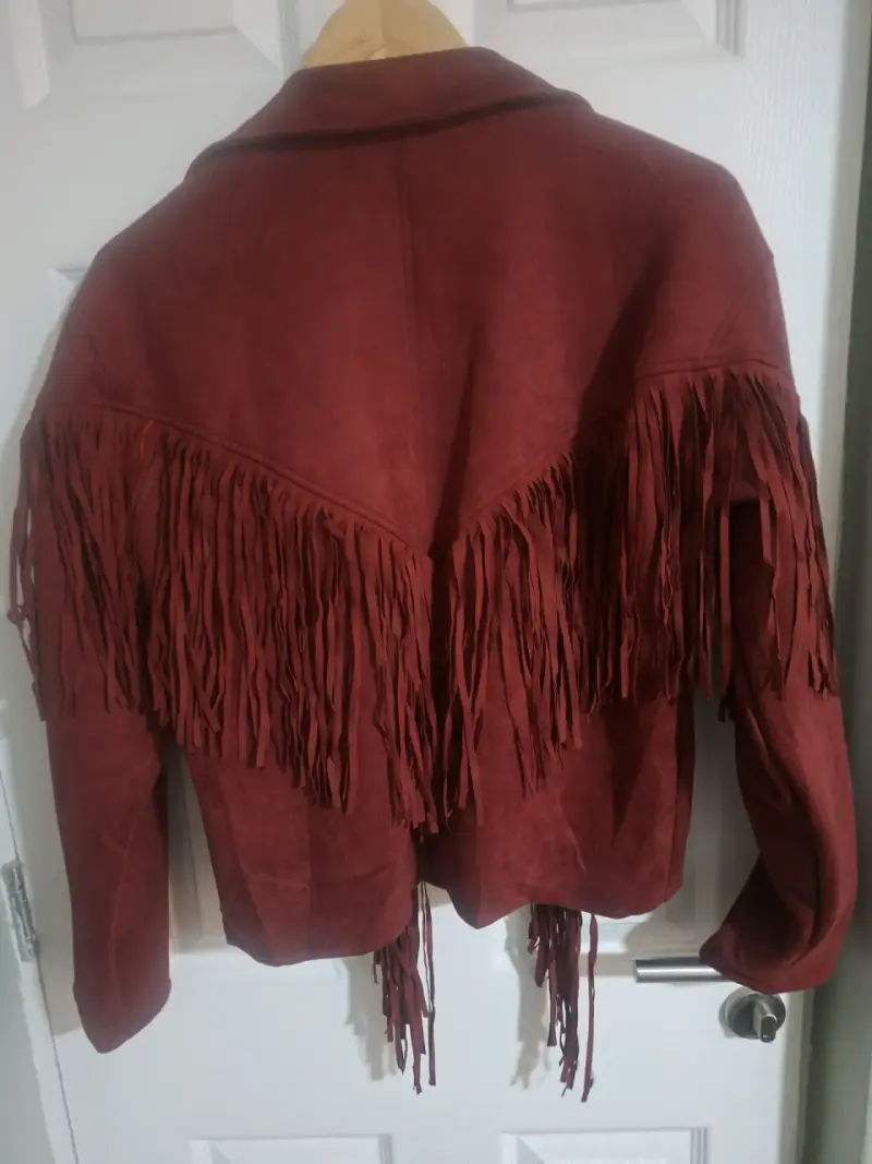Chaqueta de gamuza con flecos color burdeos - 3