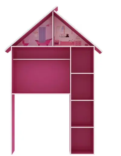 Cama infantil rosa con estantería integrada - miniatura 2
