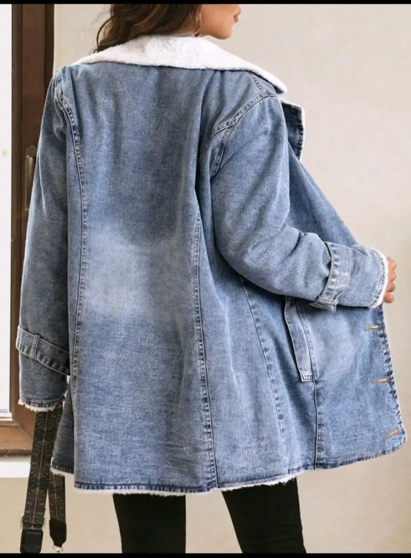 Abrigo de mezclilla con forro térmico para mujer - 3