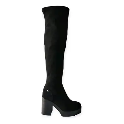 Botas negras altas de tacón grueso - miniatura 1