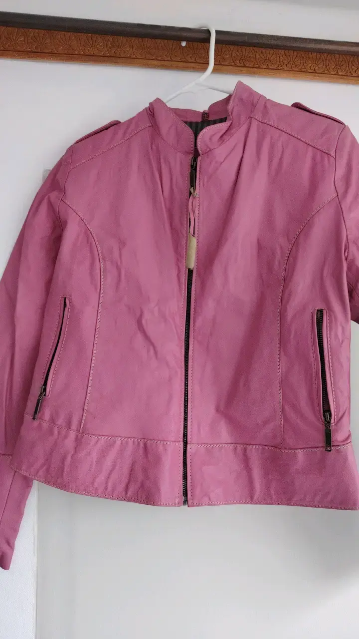 Chaqueta de cuero rosa para mujer - 2