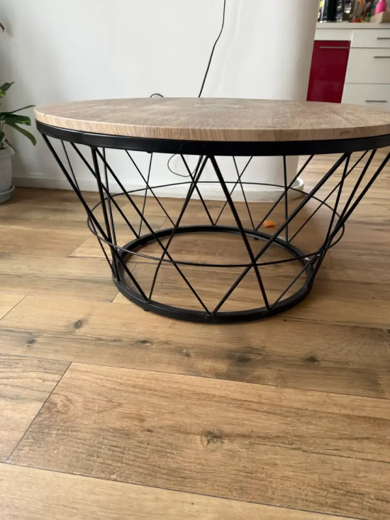 Mesa de centro redonda de madera y metal - 2