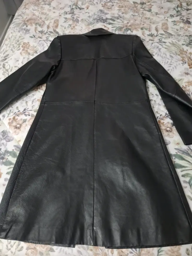 Abrigo de cuero negro para mujer - 2