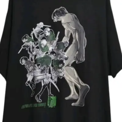 Polera negra Attack on Titan con diseño gráfico - miniatura 2