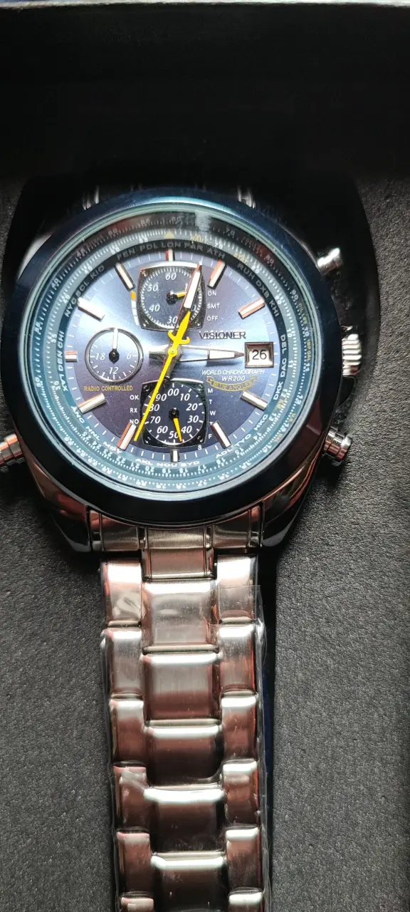 Reloj Visioner cronógrafo azul con correa metálica - 1