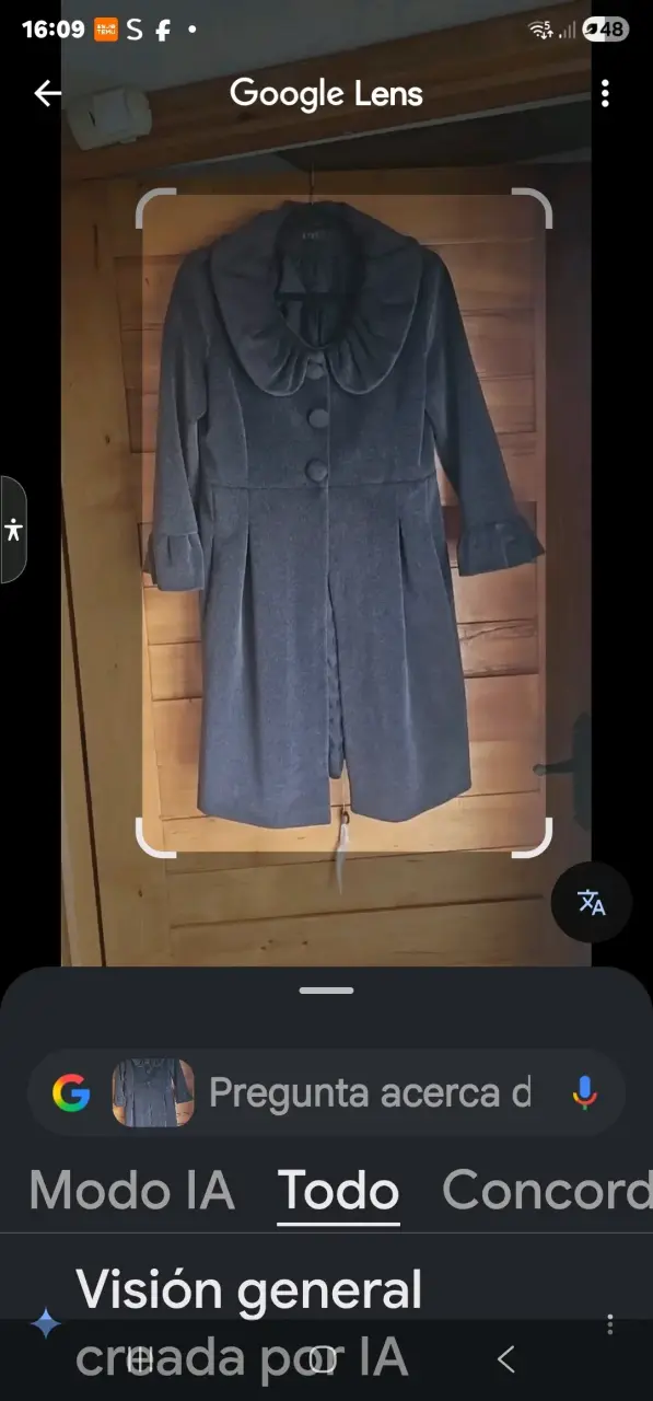 Abrigo paño forrado gris con cuello amplio - 1