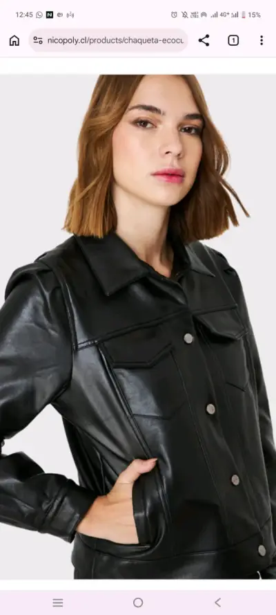 Chaqueta de cuero sintético negra para mujer - miniatura 1
