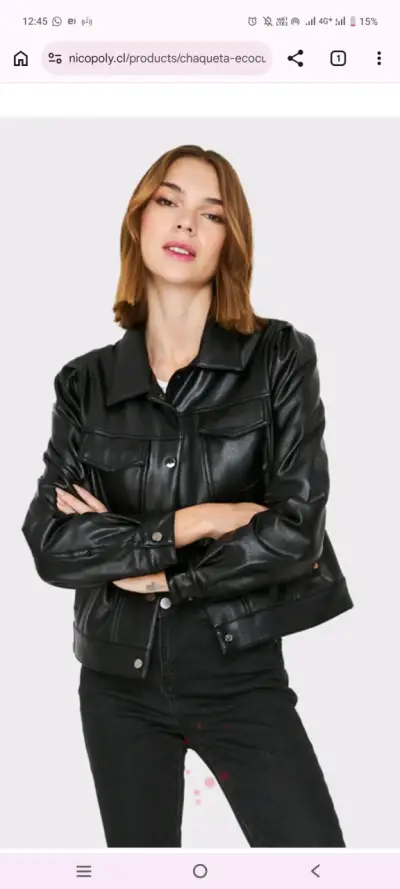 Chaqueta de cuero sintético negra para mujer - miniatura 2