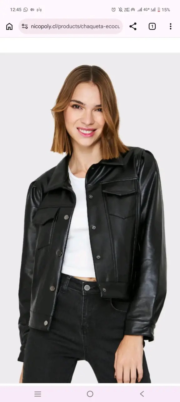Chaqueta de cuero sintético negra para mujer - 6