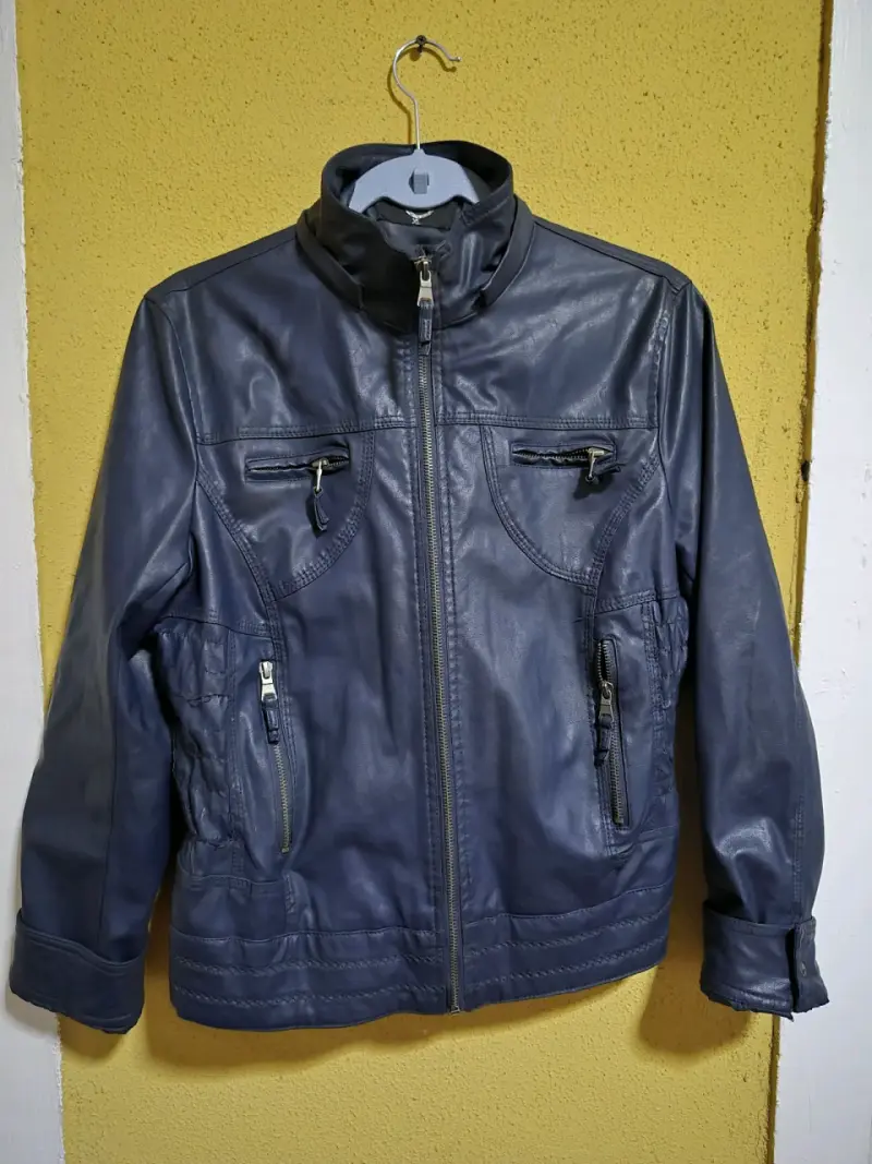 Chaqueta de cuero sintético azul para mujer - 1