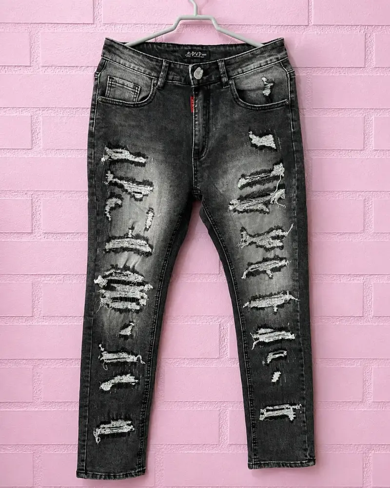 Jeans negros desgastados para hombre - 1
