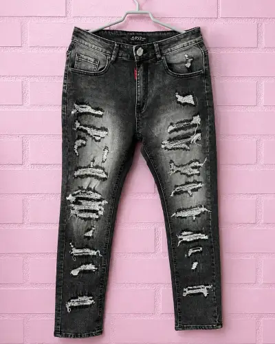 Jeans negros desgastados para hombre - miniatura 1
