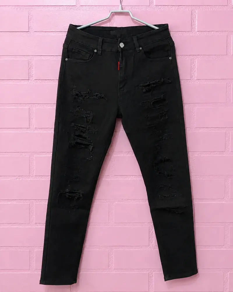 Jeans negros desgastados para hombre - 2