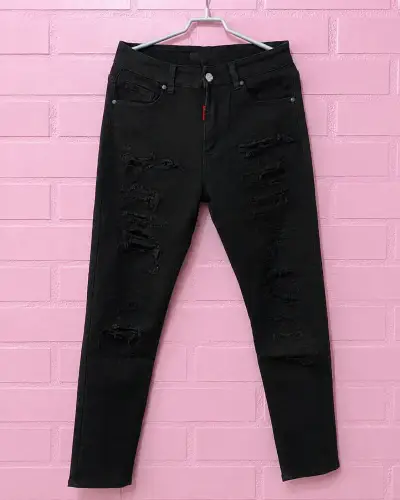 Jeans negros desgastados para hombre - miniatura 2